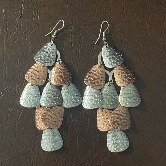 Silver and Rose Gold Tone Chandelier Earrings - Picture 3 of 4